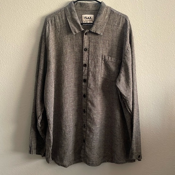 Flax Linen Plaid Button Down Top Size Large - Picture 1 of 8